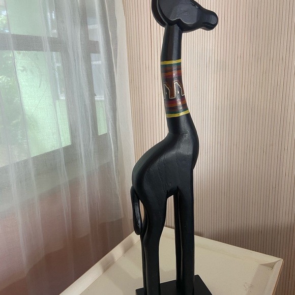 Black Wooden Giraffe Sculpture with Colorful Accents
H 21.5”.  X.  2”. X. 4”. - Picture 9 of 11